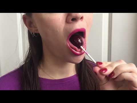 ASMR Lollipop 💜 Satisfying Sunny mouth sounds teeth tongue purple color change teeth no talking 🍇