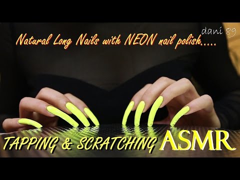 ✣ ASMR 💛 nail TAPPING & SCRATCHING 🎧 + lipstick sound 💤 ↬ long natural nails with NEON nail polish ↫