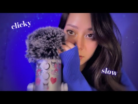 ASMR Slow, Clicky Inaudible Whispers with Fluffy Mic Brushing 💙✨