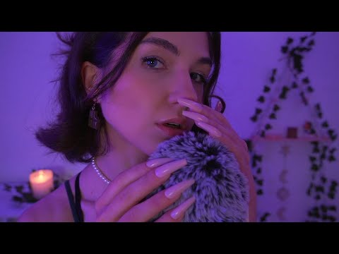 ASMR | Fluffy Mic Scratching w/ long nails and Mouth Sounds (tongue clicks, tktk, shhh...)