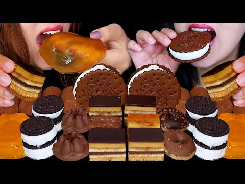 ASMR SOFT DESSERTS (CHOCOLATE CARAMEL MOUSSE CAKES, JIGGLY STARCH, MOCHI, MINI ICE CREAM SANDWICHES)