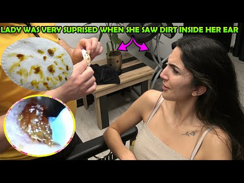 WATCH HOW OILS INSIDE EAR ARE CLEANED -  HER EARS WERE VERY DIRTY - ASMR LADY EAR CLEANING , MASSAGE