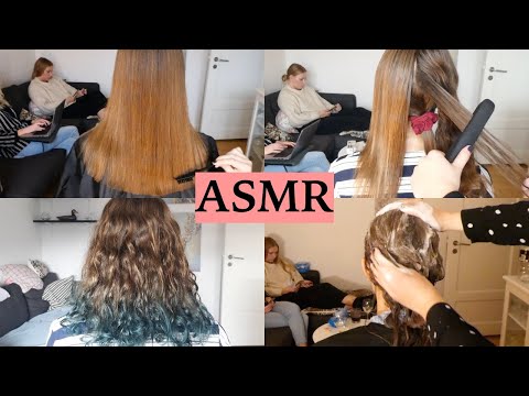 ASMR Hair Straightening, Haircut, Hair Washing & Hair Dyeing (Girls' Night Part 1-4)