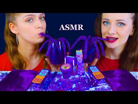 ASMR PURPLE FOOD JELLY SHEET, ROCK GALAXY CANDY, GUMMY TWIZZLERS, JELLY SPOON EATING MUKBANG