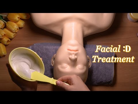 ASMR Relaxing Facial Treatment (No Talking) 말없는 피부관리 modeling mask, ear massage, cleansing