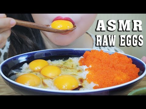 ASMR RAW EGGS WITH COOKED RICE AND TOBIKO EGGS (JAPANESE EGGS)SLIMY CRUNCHY EATING SOUNDS| LINH-ASMR