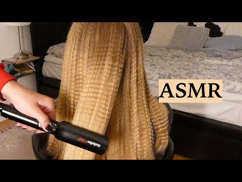 ASMR TINGLY HAIR CRIMPING 💕 (Hair Play, Hair Styling, Spraying & Hair Brushing Sounds, No Talking)