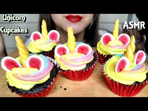 ASMR Unicorn Cupcakes Eating Show No Talking