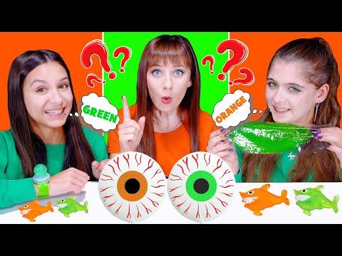 ASMR Green And Orange Candy Party | Guess The Color Food Challenge
