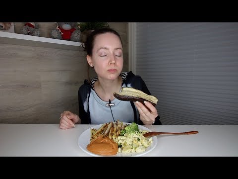 ASMR Whisper Eating Sounds | French Fries, Scrambled Broccoli Tofu & Baked Eggplant | Mukbang
