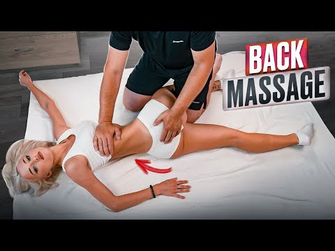 SPORTS MASSAGE OF THE BACK AND LOWER BACK - STRETCHING FOR FITNESS MODEL IRINA