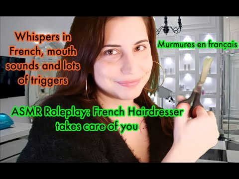 💋ASMR Roleplay: Funny French Hairdresser: French Accent & Inaudible Whispers, Chewing Gum Sounds💋
