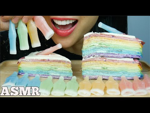 ASMR RAINBOW CREPE CAKE + Nik-L-Wax CANDY (EATING SOUNDS) NO TALKING | SAS-ASMR
