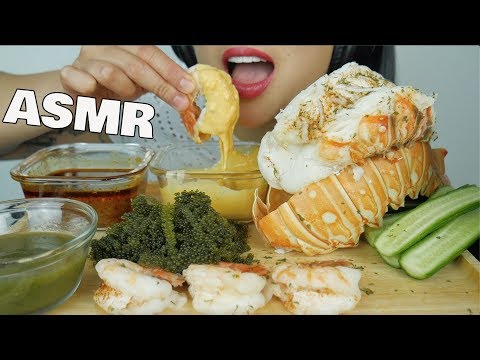 ASMR GIANT LOBSTER TAIL + SEAFOOD CHEESE SAUCE + SEAGRAPES (EATING SOUNDS) NO TALKING | SAS-ASMR
