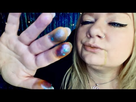 ASMR Spit painting with colours and glitter (whispers)