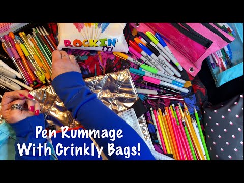 ASMR Pencil & Pen Rummage (No talking) Victoria Secret Bag Crinkles! Softspoken version tomorrow.