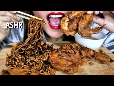ASMR Fried Chicken and Black Bean Noodles Mukbang| Real Sound| No Talking | Hungry Bunny