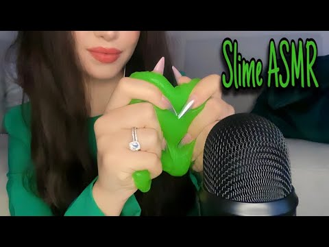 ASMR Slime Sounds🍭 |Long Nails, No Talking|💚