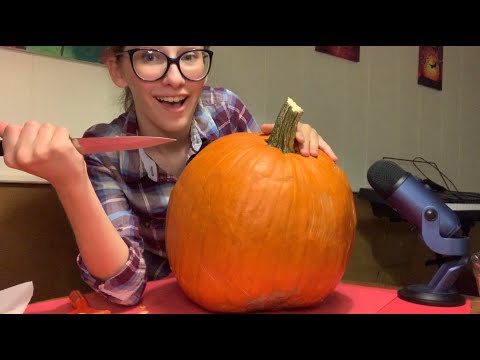 ASMR//Carving a Pumpkin// Carving+Whispering sounds//