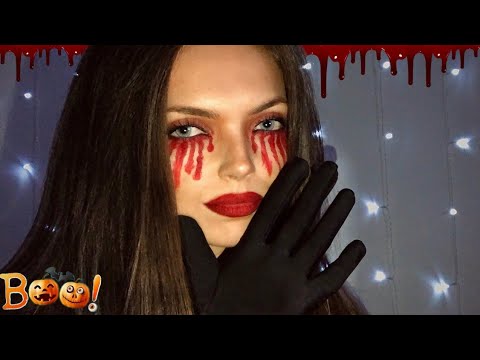 ASMR ~ Repeating Halloween trigger words whilst touching your face wearing a black glove