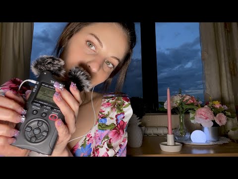 ASMR Close Gentle Whispers with Fluffy Mic (Tascam) ~Ear to Ear~ while it is getting dark outside💙⭐⭐
