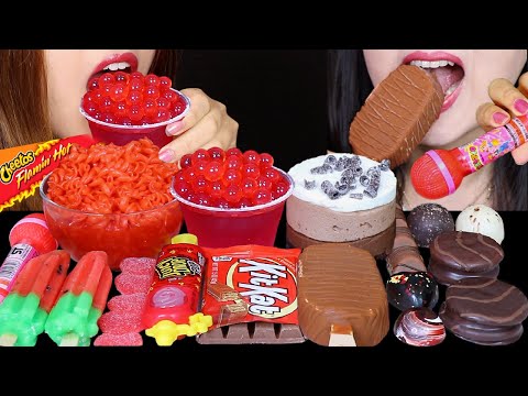 ASMR STRAWBERRY POPPING BOBA, WATERMELON ROCKET POP, SPICY FLAMIN HOT CHEETOS MAC & CHEESE, MOUSSE먹방