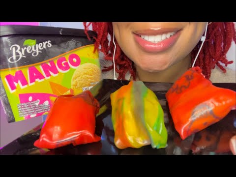 ASMR | tiktok mango ice cream wrapped in frozen fruit roll up 🥭