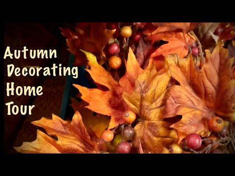 ASMR Fall Decorating/Room Tour (No talking) Sounds of foliage, wood, cloth, baskets & fire.