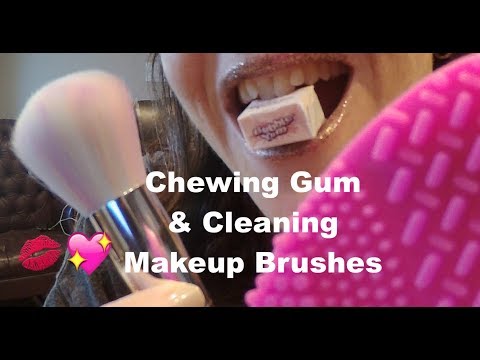 ASMR Chewing Gum and Cleaning Makeup Brushes.  Whispered