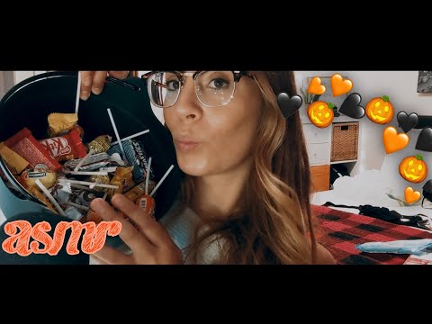 ASMR Halloween Candy + Lollipop Eating (Crinkles, Mouth Sounds, Whispering)