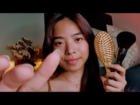 ASMR To Make You Sleepy 💕 Face/Scalp Massage & Face/Hair Brushing (Soft Spoken Personal Attention)