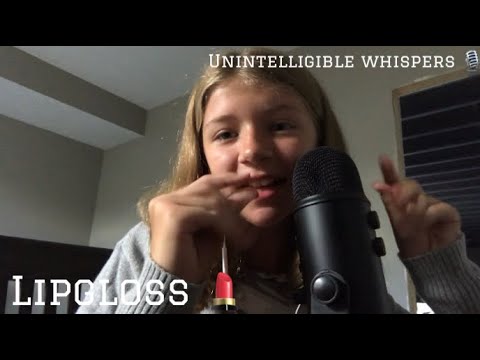 ASMR unintelligible/inaudible whispers - mouth sounds, lipgloss applications, hand movements!