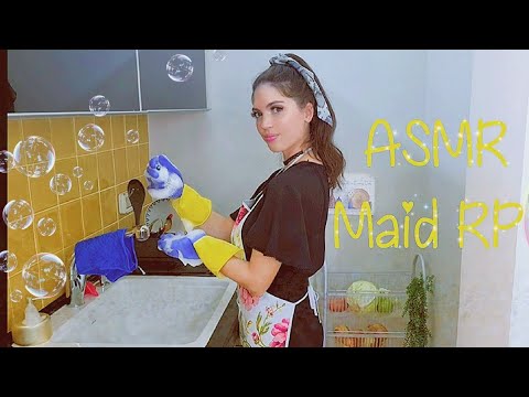 ASMR | Maid ROLEPLAY Cleaning Your Kitchen with a Lot of SOAP 🧼  RUBBER GLOVES Sounds ✨