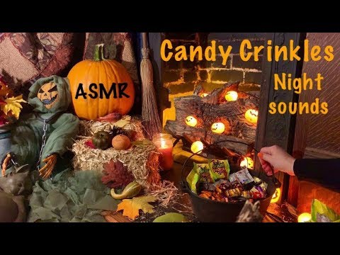 ASMR Halloween 🎃 candy crinkles/Spooky night sounds (No talking) Candy sampling
