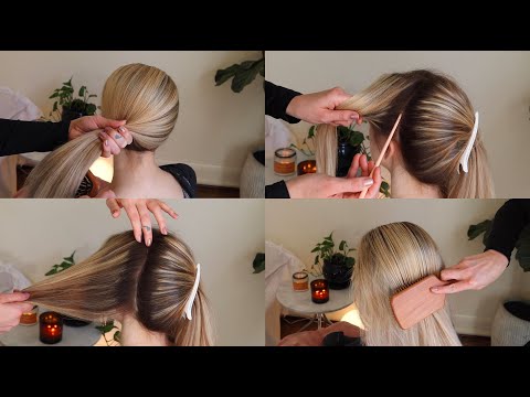 ASMR parting, sectioning, and hair play on Olivia (whisper, real person)