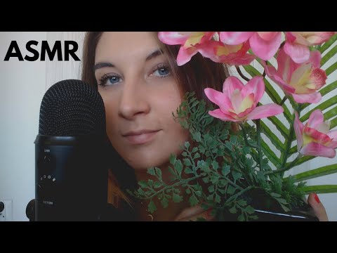 ASMR | FAKE TREE AND FLOWERS SOUNDS - almost like walking in forest.. (whispering)