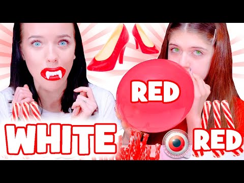 ASMR Red and White Candy Race Eating Mukbang