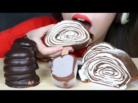 ASMR CHOCOLATE CREPE ROLL CAKE + HAAGEN-DAZS ICE CREAM BARS (Eating Sounds) No Talking
