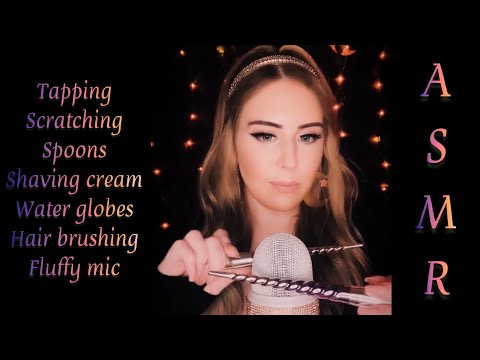 ASMR🌛Tapping, scratching, shaving cream, water sounds, mouth sounds, fluffy mic & more for tingles!