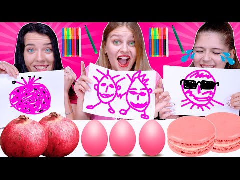 ASMR Draw and Eat Only Pink Food Challenge Mukbang by LiLiBu #3