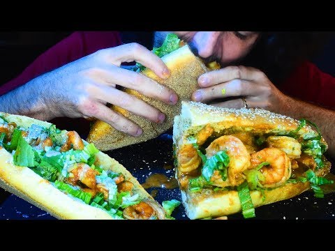 GIANT SPICY SHRIMP SANDWICH *ASMR No Talking* + Korean Sauce | Nomnomsammieboy