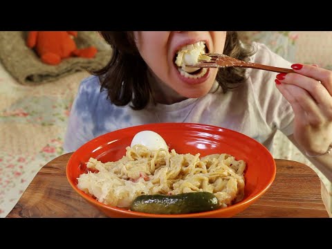 ASMR Eating Sounds | Fettuccine Alfredo | Pasta With Cheese Sauce & Eggs | Mukbang 먹방 (No Talking)