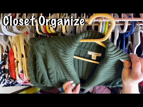 ASMR Closet Organize!(Whispered W/candy)Hanging clothes/sorting hangers/No talking version tomorrow.
