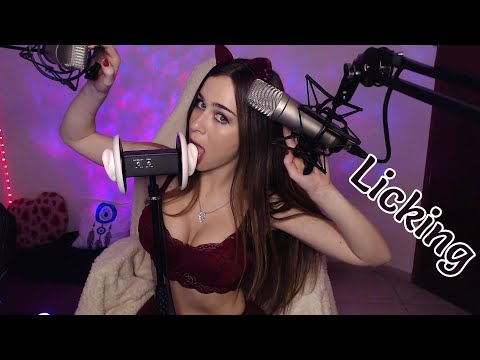 Ear Licking with New mics - Breathing , tongue fluttering ASMR 💋