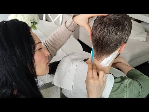 ASMR Neck Hair Shaving - Care Routine With Cream & Massage