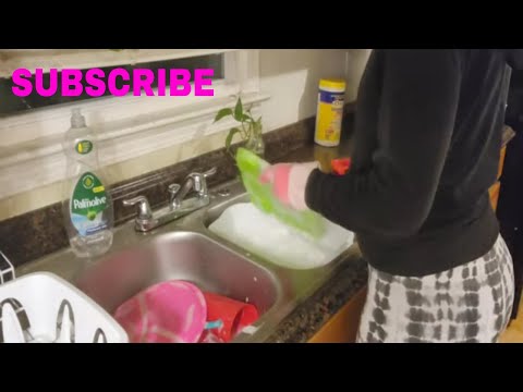 CLEANING |WASHING DISHES | Wiping Counter|Spraying Soounds