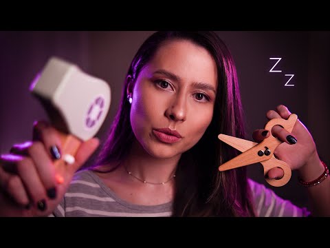 ASMR Cozy Haircut, Styling and Makeup ✨ Wooden makeup, mouth sounds, ...