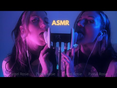 ASMR 👅 Double Ear Eating  Sensual and Intense Twin Triggers 💕 PASTEL ROSIE