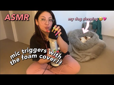 ASMR mic triggers with foam cover + XL nails 🤍 ~pumping, scratching, tapping, swirling~ | Whispered