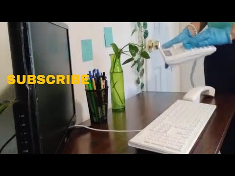 ASMR CLEANING/ORGANIZING OFFICE DESK 🧽#asmr #cleaning #watersounds 💦#wiping #subscribe ❤